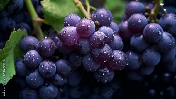 Obraz A succulent cluster of purple grapes, glistening with natural sweetness, ready to be savored.