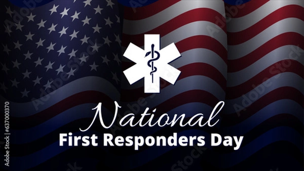 Fototapeta national first responders day greeting design with american flack background vector illustration