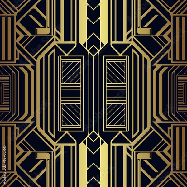 Obraz Abstract art deco seamless blue and golden pattern