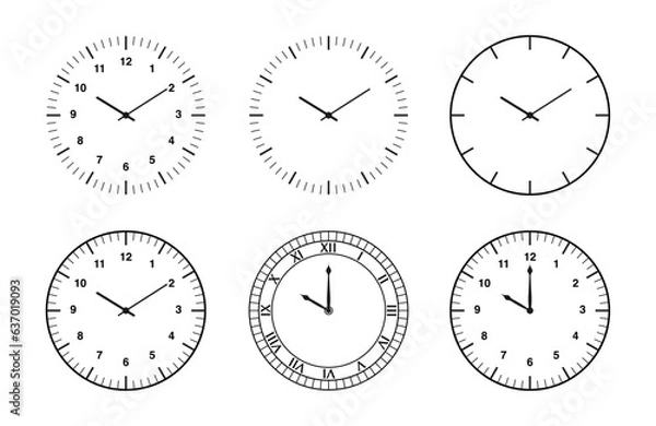Fototapeta Diverse Clock Designs Collection: From Abstract Line Art to Vintage Roman Numeral Timepieces