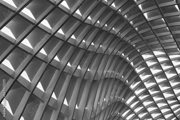 Fototapeta Wavy metal frame pattern. Architectural abstract background in black and white.