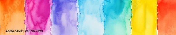 Fototapeta Tender rainbow colors watercolor blob, wash technique. Colorful horizontal strips for lgbt design, banner with extra wide.