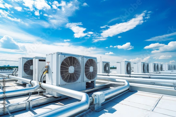 Obraz White large air conditioning system on the roof.