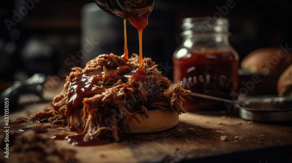 Obraz bbq sauce drizzled over pulled pork.