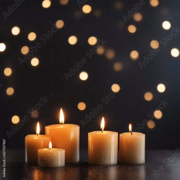 Fototapeta Amazing candlelights with Bokeh background on white and black polka dot