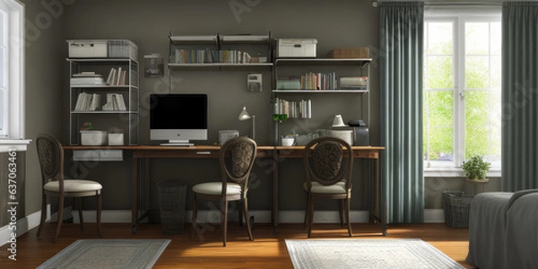 Fototapeta Photorealistic private room indoor for work and study
