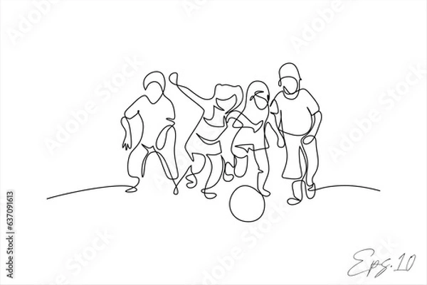 Fototapeta continuous line vector illustration of kids playing ball