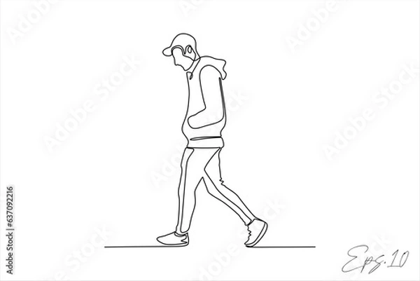 Fototapeta casual walking man continuous line vector illustration