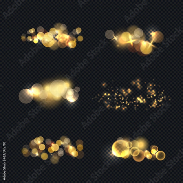 Obraz Light effect set. Isolated gold transparent light objects set. Sunlight, shine abstract special effects, vector image