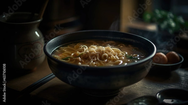 Fototapeta Delicious Japanese soup with noodles.