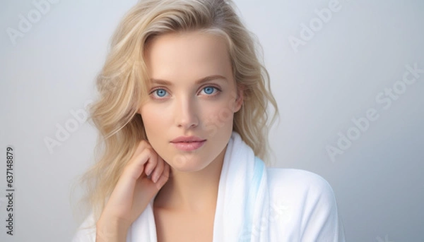 Fototapeta  Portrait of a Stunning Woman with Bright Skin Against a White Background (Generated with AI)