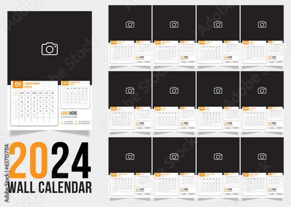 Obraz 2024 Modern Calendar Design Template. Week Start on Sunday Office Calendar.
