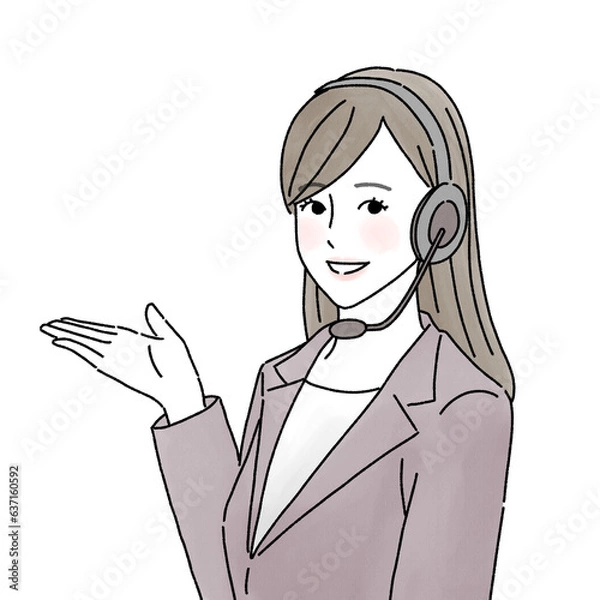 Obraz コールセンターで説明する笑顔の女性　水彩風