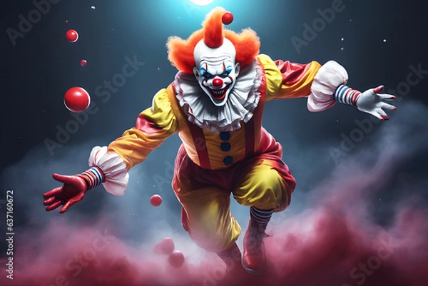 Fototapeta Portrait of a scary clown. Generative AI