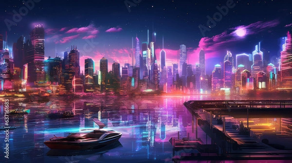Obraz futuristic waterfront cityscape