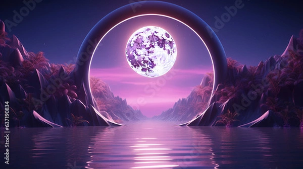 Fototapeta alien arch doorway in space. Generative Ai