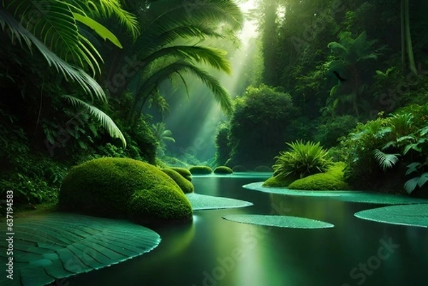 Obraz tropical forest in the night  Generative AI