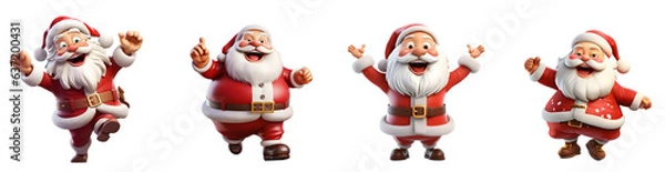 Obraz Set of 3D cartoon character Santa Claus Marry Christmas happy smile dancing have fun, isolated on white and transparent background, ai generate