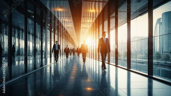 Fototapeta Time lapse image of busy business people on glass