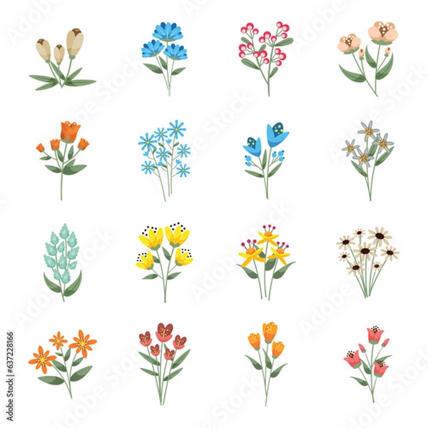 Obraz Flower flat hand drawn vector set 