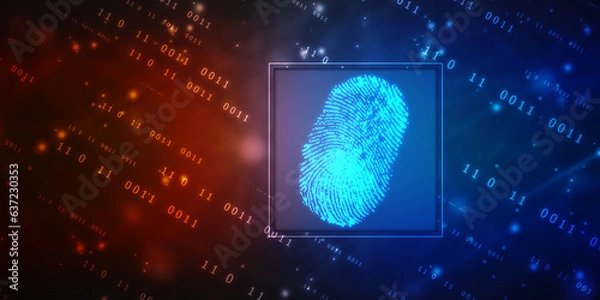 Fototapeta Abstract security system concept with fingerprint on technology background, Fingerprint Scanning Identification System. Biometric Authorization and Business Security Concept	