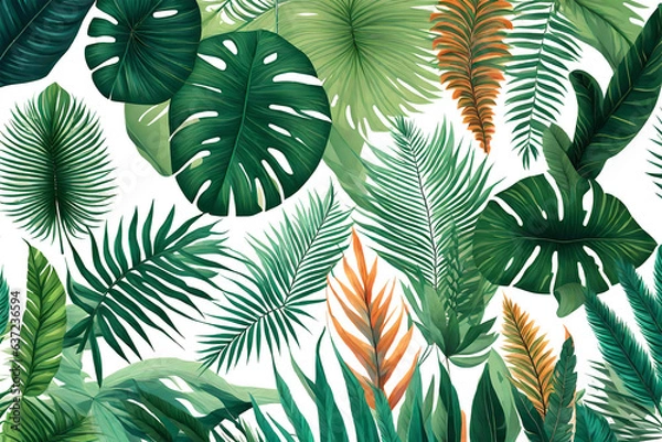 Fototapeta Tropical exotic leaves isolated on transparent background. Generative AI.