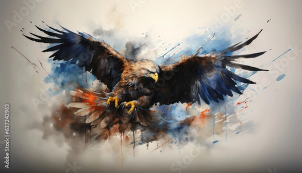 Fototapeta eagle in the sky : red tailed hawk : eagle in flight : hunter eagle : a eagle flying over the mountain : chaser eagle illustration, Generative AI