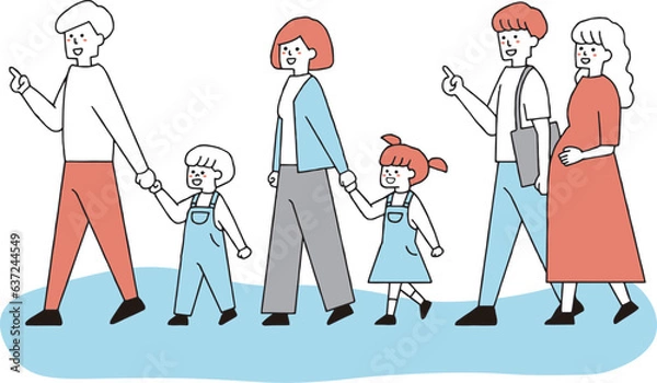 Fototapeta 歩いている家族　夫婦