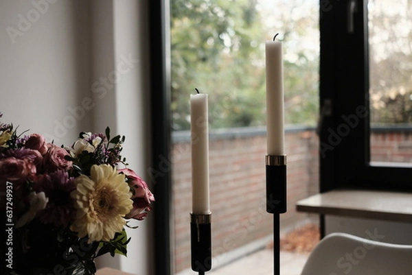 Obraz Stillleben mit weißen Kerzen