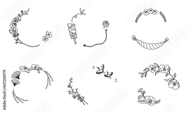 Fototapeta 線画のシンプルな正月飾りのフレーム