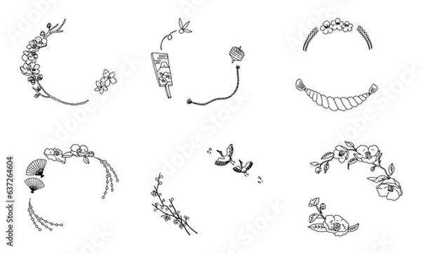 Fototapeta 線画のシンプルな正月飾りのフレーム