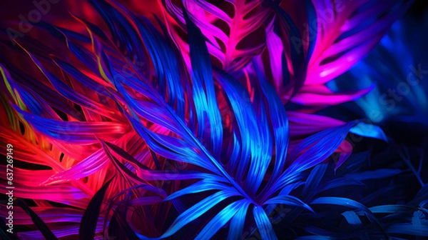 Obraz tropical leaf neon light for nature background