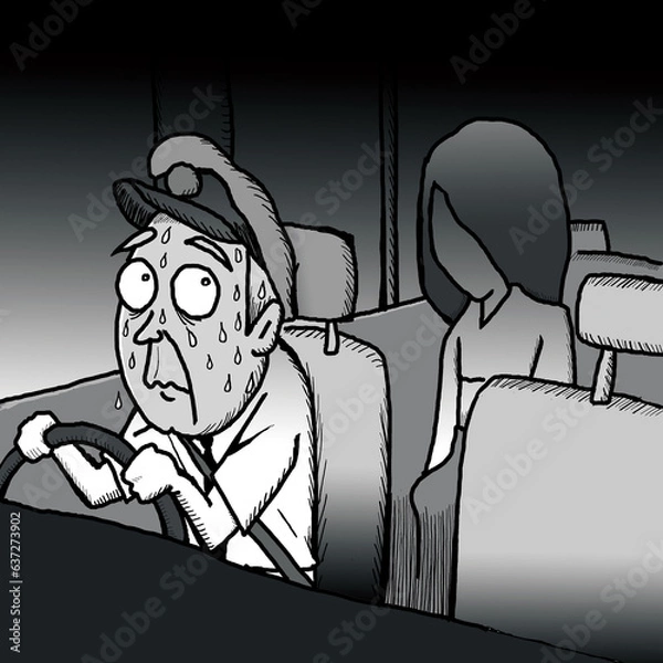 Fototapeta 着物姿の女性客が幽霊に思えているタクシー運転手