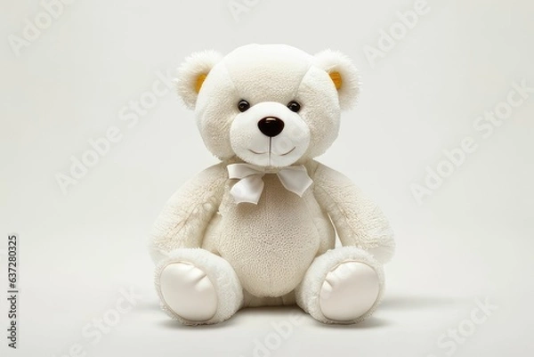 Obraz white teddy bear sitting up against a plain background
