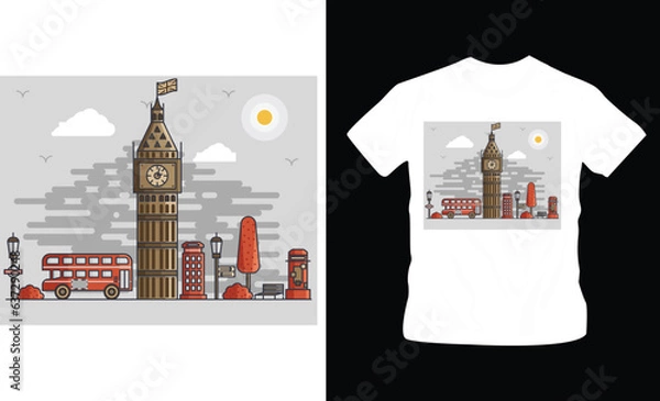 Obraz Illustration of famous landmark of UK clock tower t-shirt design editable template