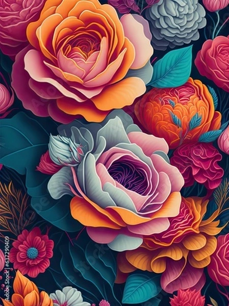 Fototapeta A detailed drawing of intricate flowers