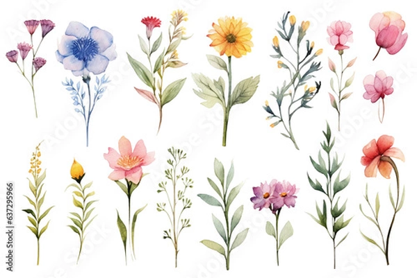 Obraz set of watercolor flower illustrations on clear background for decoration, print, wallpaper