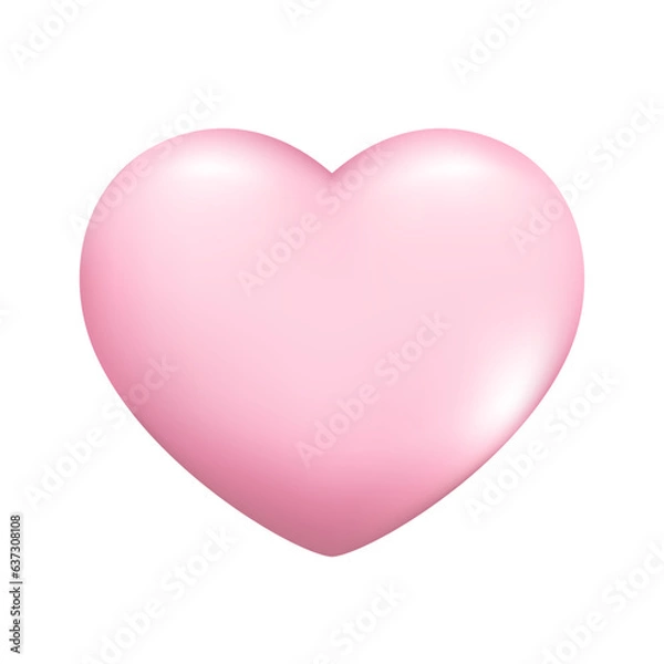 Fototapeta Realistic 3d pink heart. Decorative spring romantic icon, cartoon love symbol. Happy Valentines Day shape of glossy heart. Abstract vector illustration isolated on a white background