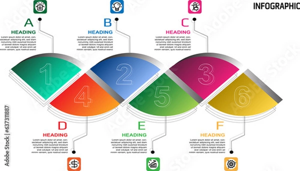 Fototapeta Infographic colorful triangle elements design. Business infographic, modern infographic design template. Presentation business infographic template with 6 options or six steps.