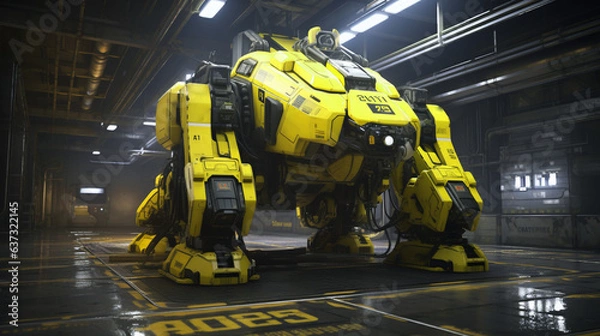 Fototapeta Mecha Robot Industrial Droid Futuristic Bot Machine Engineering Heavy Battle Cyberpunk Beast Apocalypse Generative AI 