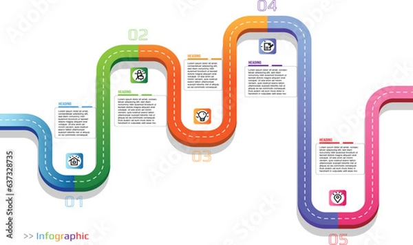 Fototapeta Infographic colorful roadmap, timeline business design template. Street Infographic. Vector illustration.
