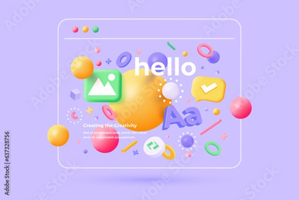 Fototapeta Web design development, design studio, creative process. Web UI UX Design Teamwork concept 3D illustration. Vector illustration