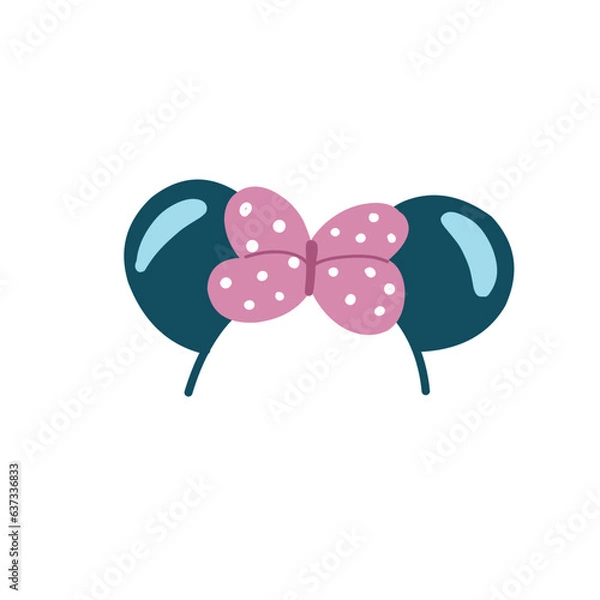 Fototapeta Vector illustration headband with Minnie mouse ears and pink bow in cartoon style 