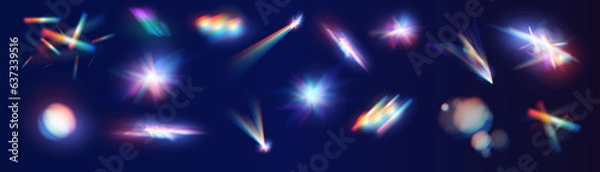Fototapeta Opalizujący Kryształowy Efekt odbicia przecieku. Optyczne tęczowe światła, blask, wyciek, nakładka smug. Falling Confetti. Kolorowe soczewki wektorowe wektorowe i lampki z przezroczystymi efektami.