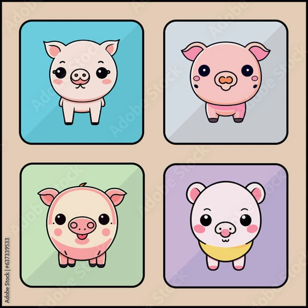 Fototapeta Pig cartoon art icon set