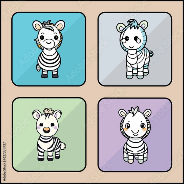 Fototapeta Zebra cartoon art icon set