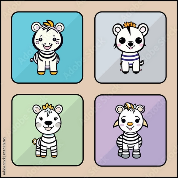 Fototapeta Zebra cartoon art icon set