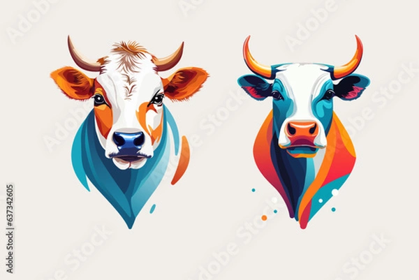 Obraz two vector cow heads, bright logo
