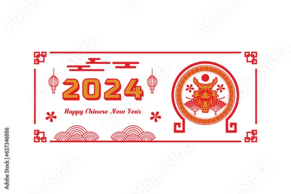Fototapeta Red and gold chinese 2024 dragon new year isolated