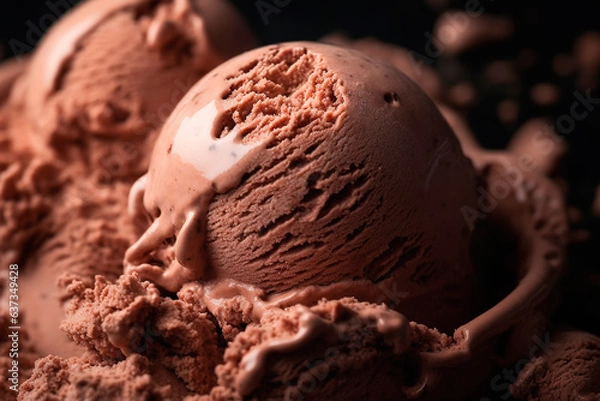 Obraz Chocolate ice cream scoop close up, texture, background